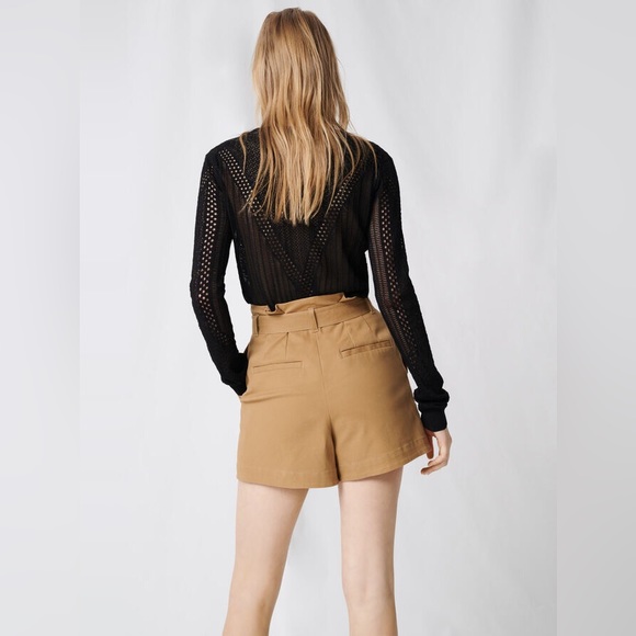 Maje Camel Cotton Canvas Belted Shorts - Picture 5 of 13